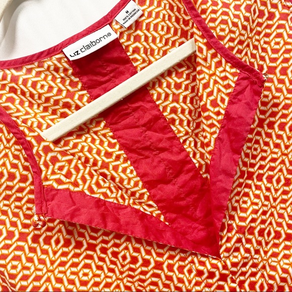 Liz Claiborne Red/Orange Geometric Print Sleeveless Top - Picture 3 of 9